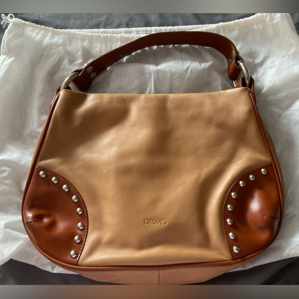 Desmo Tan and Brown Studded Handbag with Duster Bag